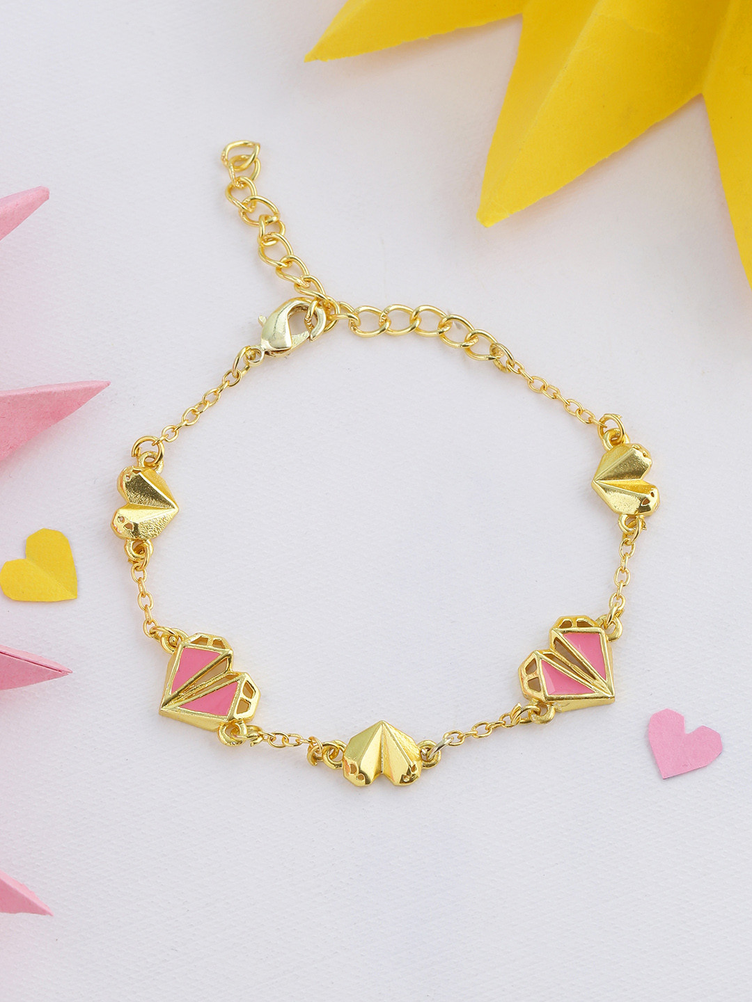 

Voylla Women Pink & Gold-Toned Gold-Plated Handcrafted Enamelled Charm Bracelet