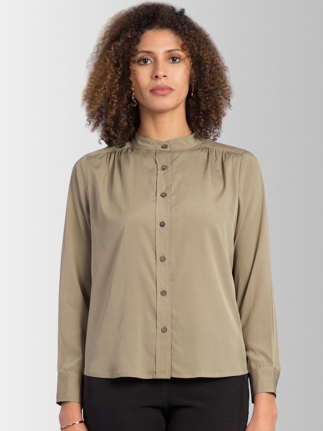 

FableStreet Women Beige Tailored Fit Solid Casual Shirt