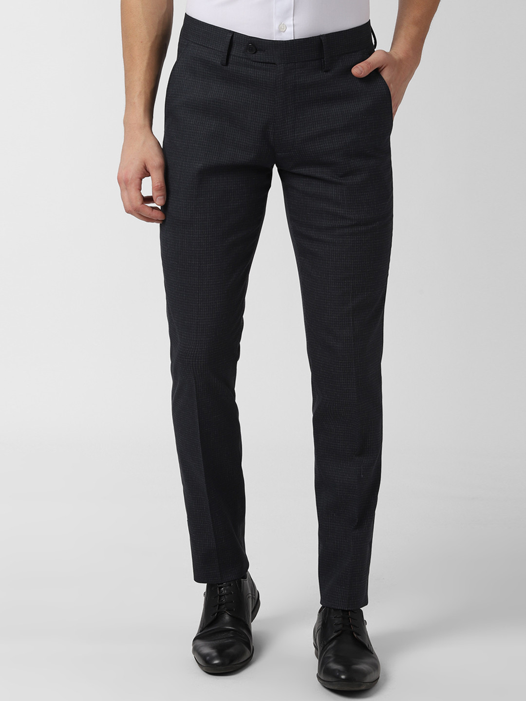 

Peter England Men Black Slim Fit Checked Formal Trousers