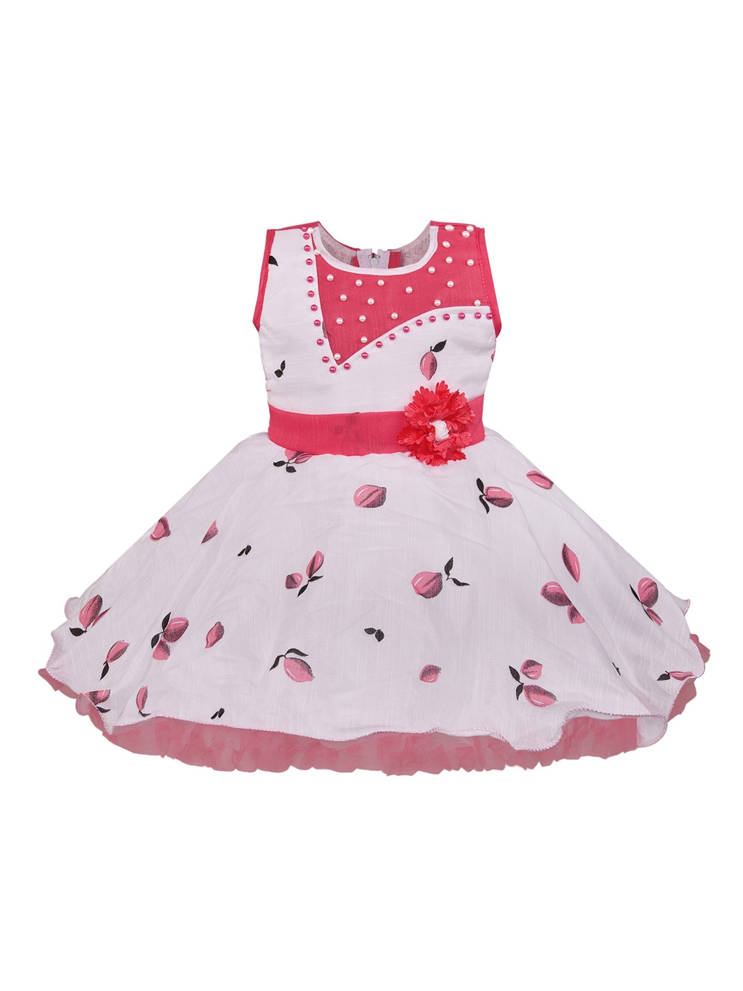 

Wish Karo Girls White & Pink Printed Fit and Flare Dress