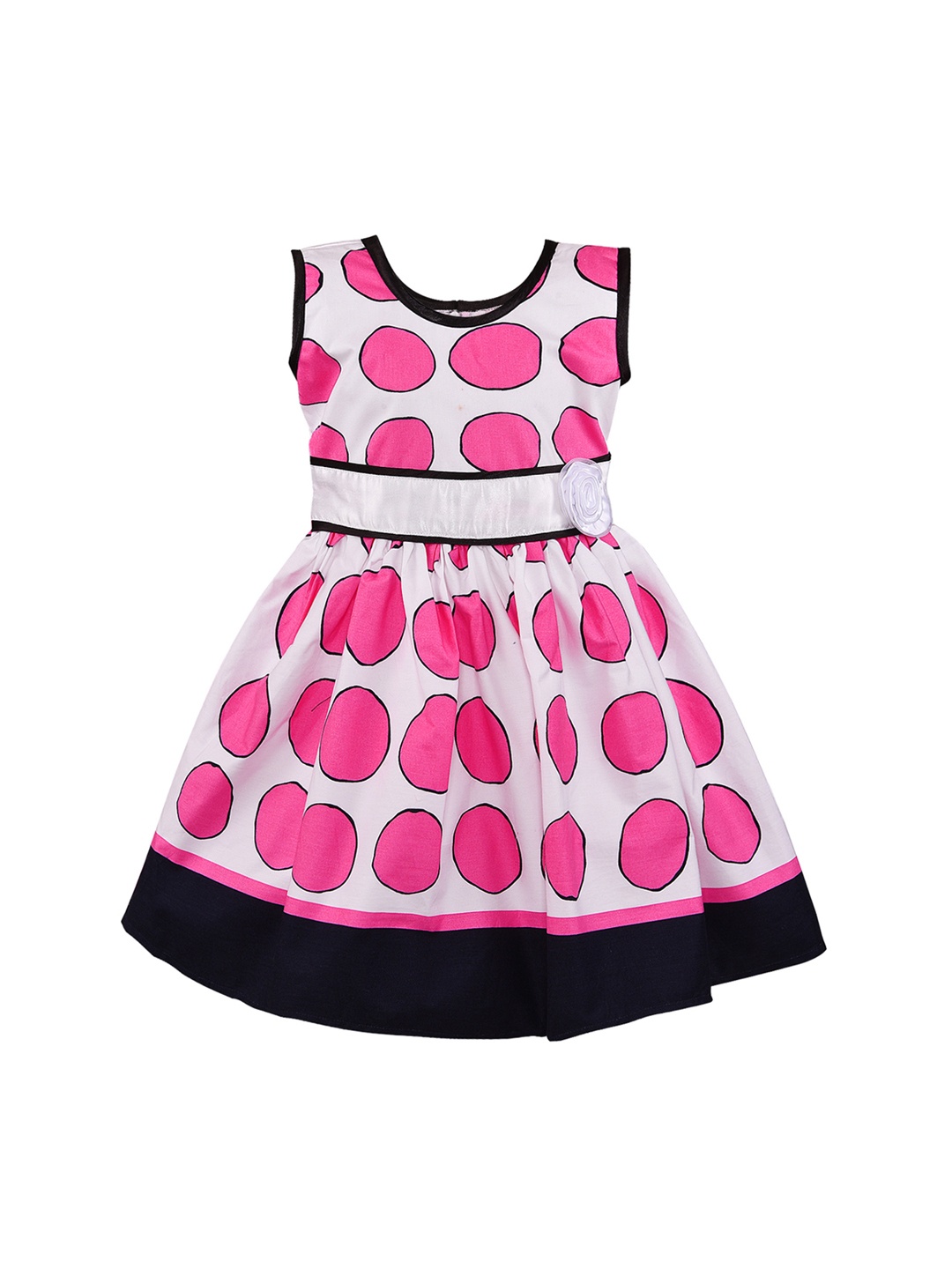 Wish Karo Girls Pink & White Printed Fit and Flare Dress