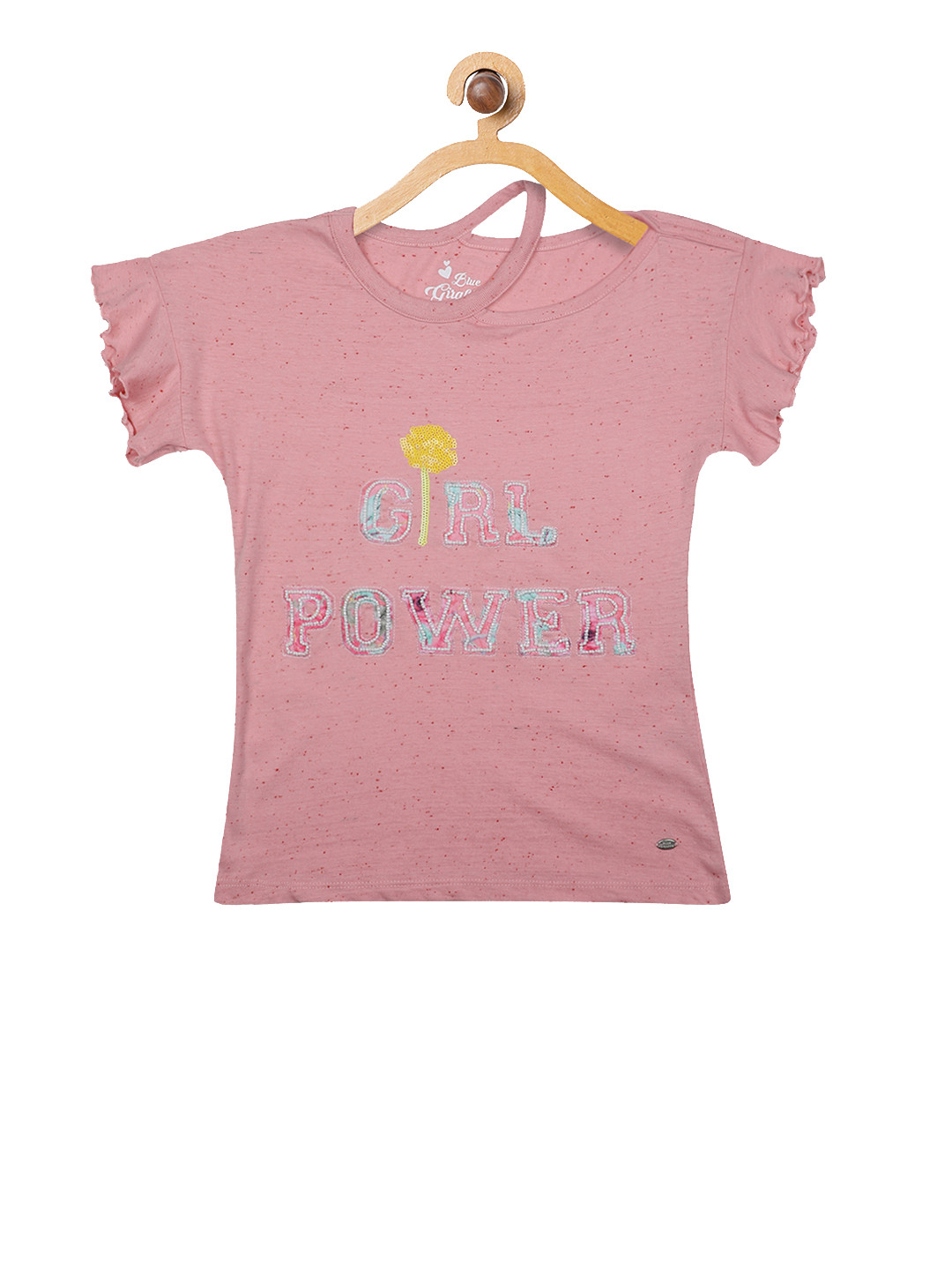 

Blue Giraffe Girls Pink Embellished Round Neck T-shirt