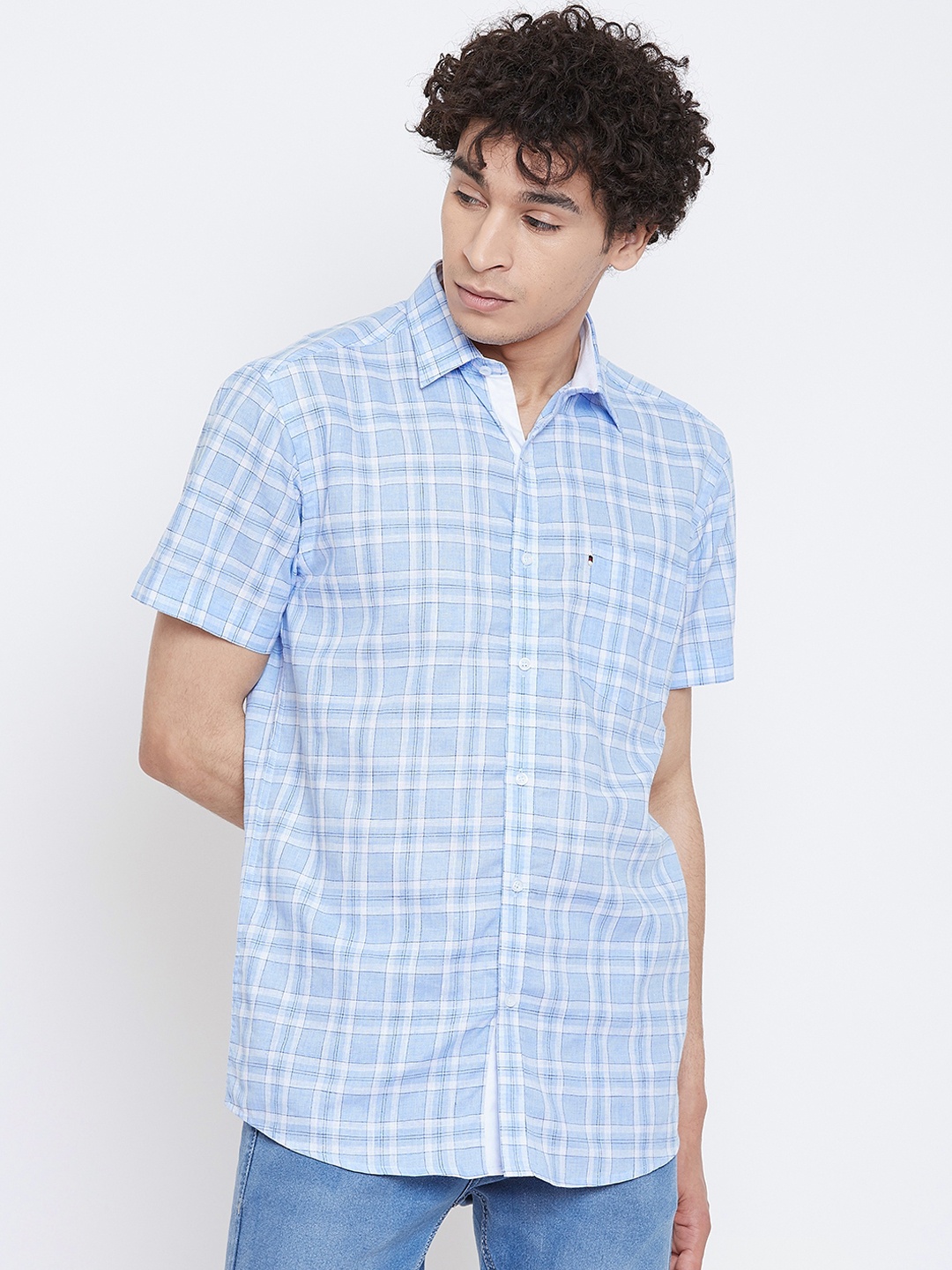 

METTLE Men Blue Regular Fit Checked Casual Shirt