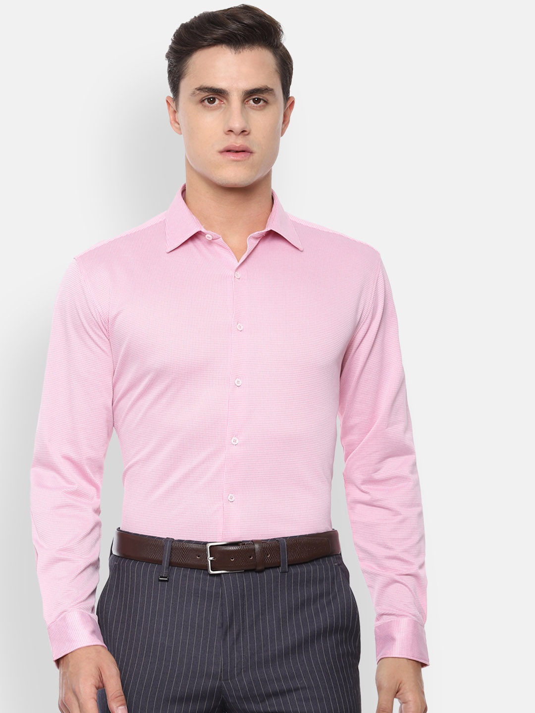 

Van Heusen Men Pink Slim Fit Self Design Formal Shirt