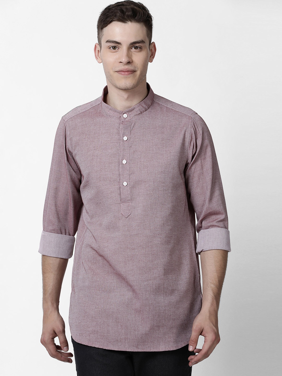 

Cross Court Men Taupe Woven Design Straight Kurta