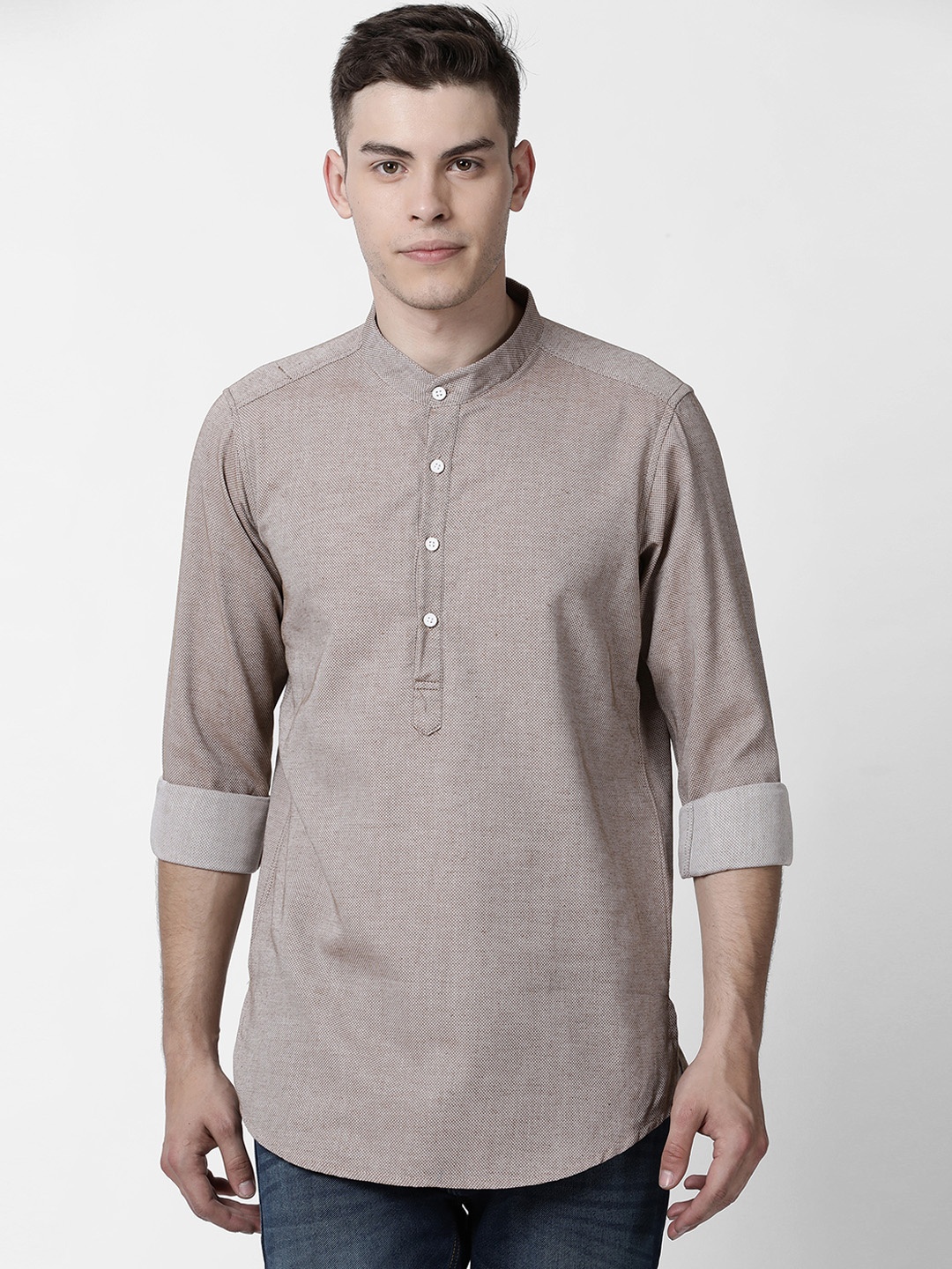

Cross Court Men Brown Woven Design Straight Kurta