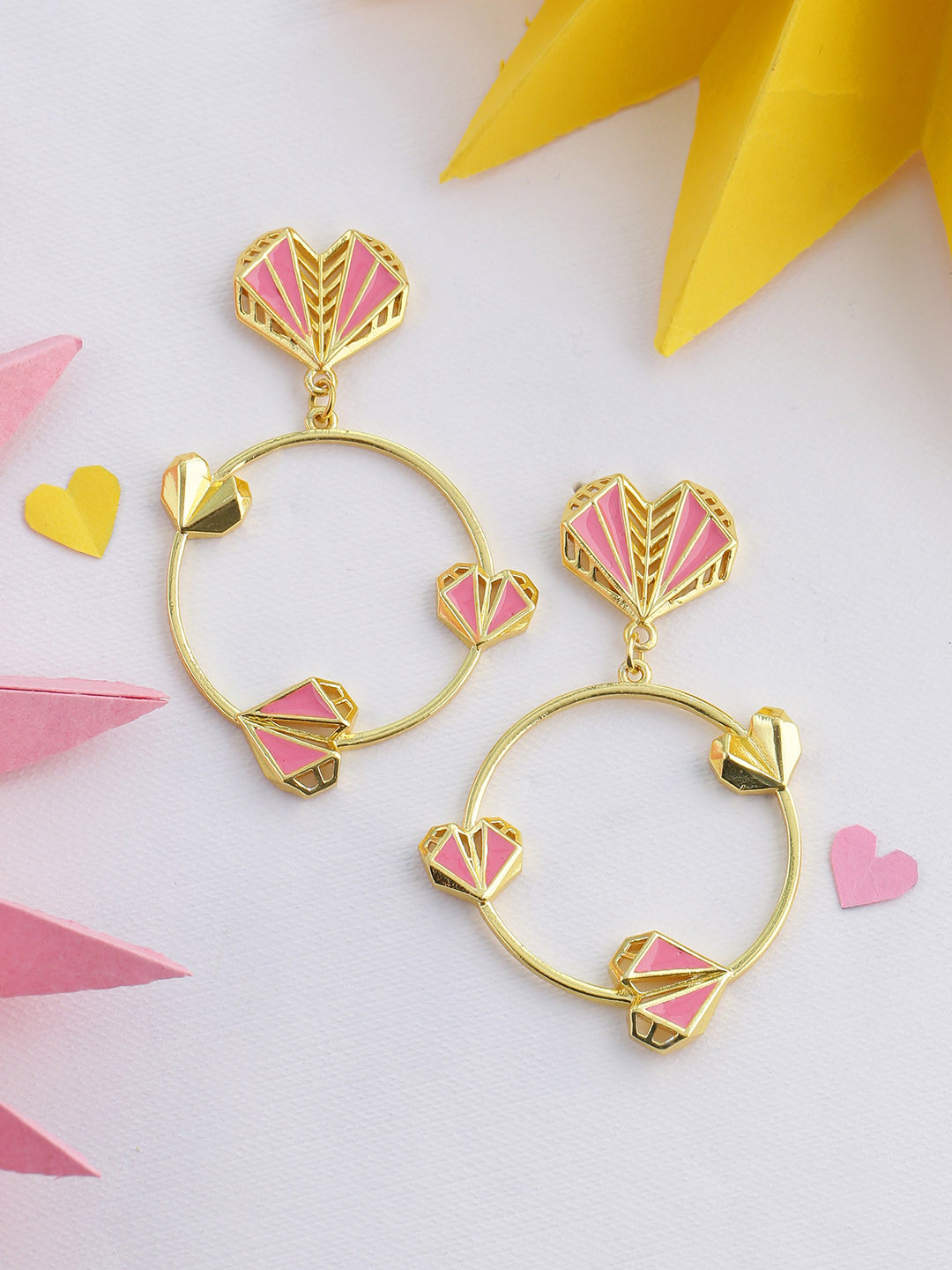 

Voylla Gold-Plated & Pink Quirky Drop Earrings