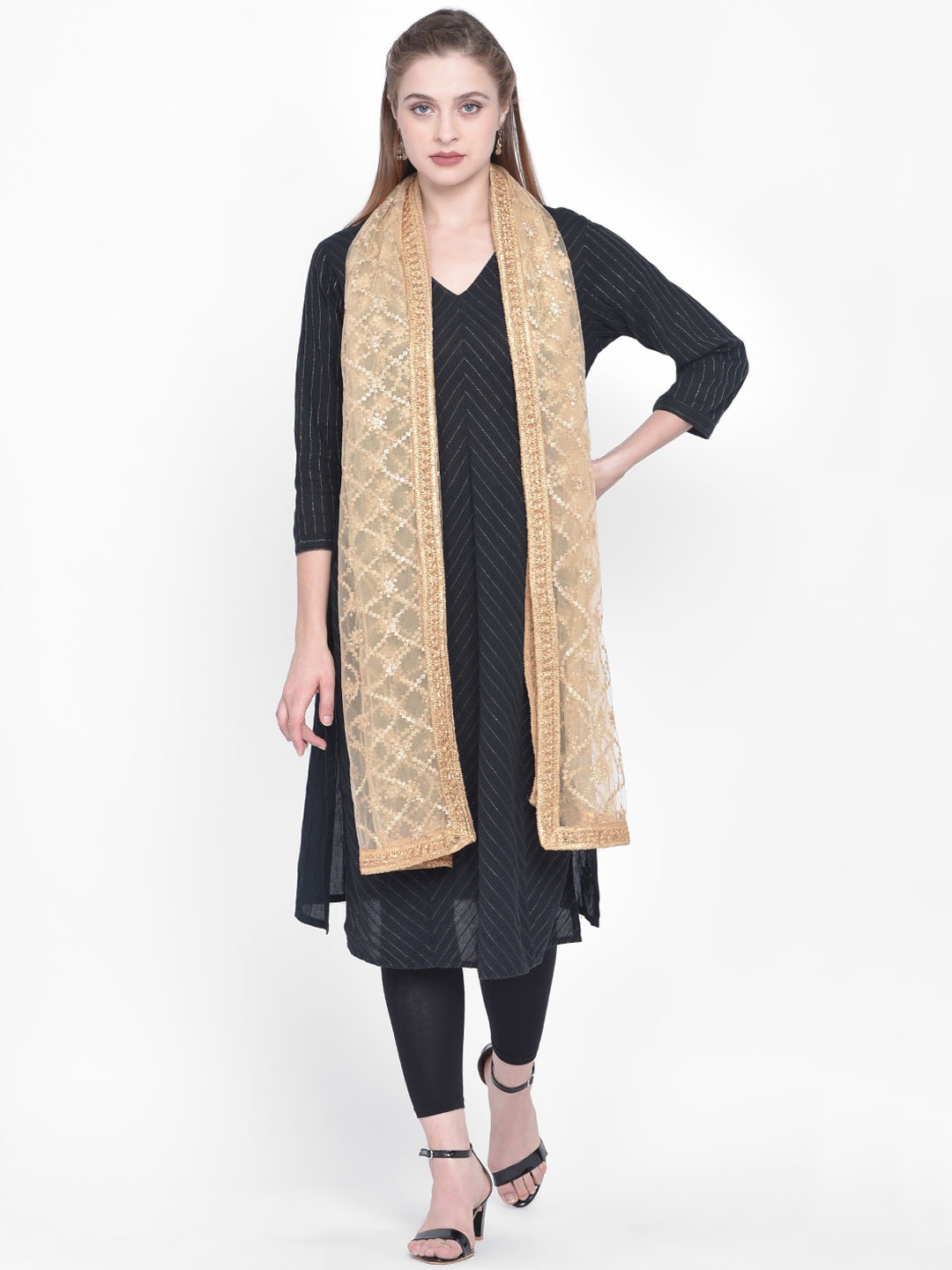 

Dupatta Bazaar Gold-Coloured & Silver-Coloured Embroidered Dupatta