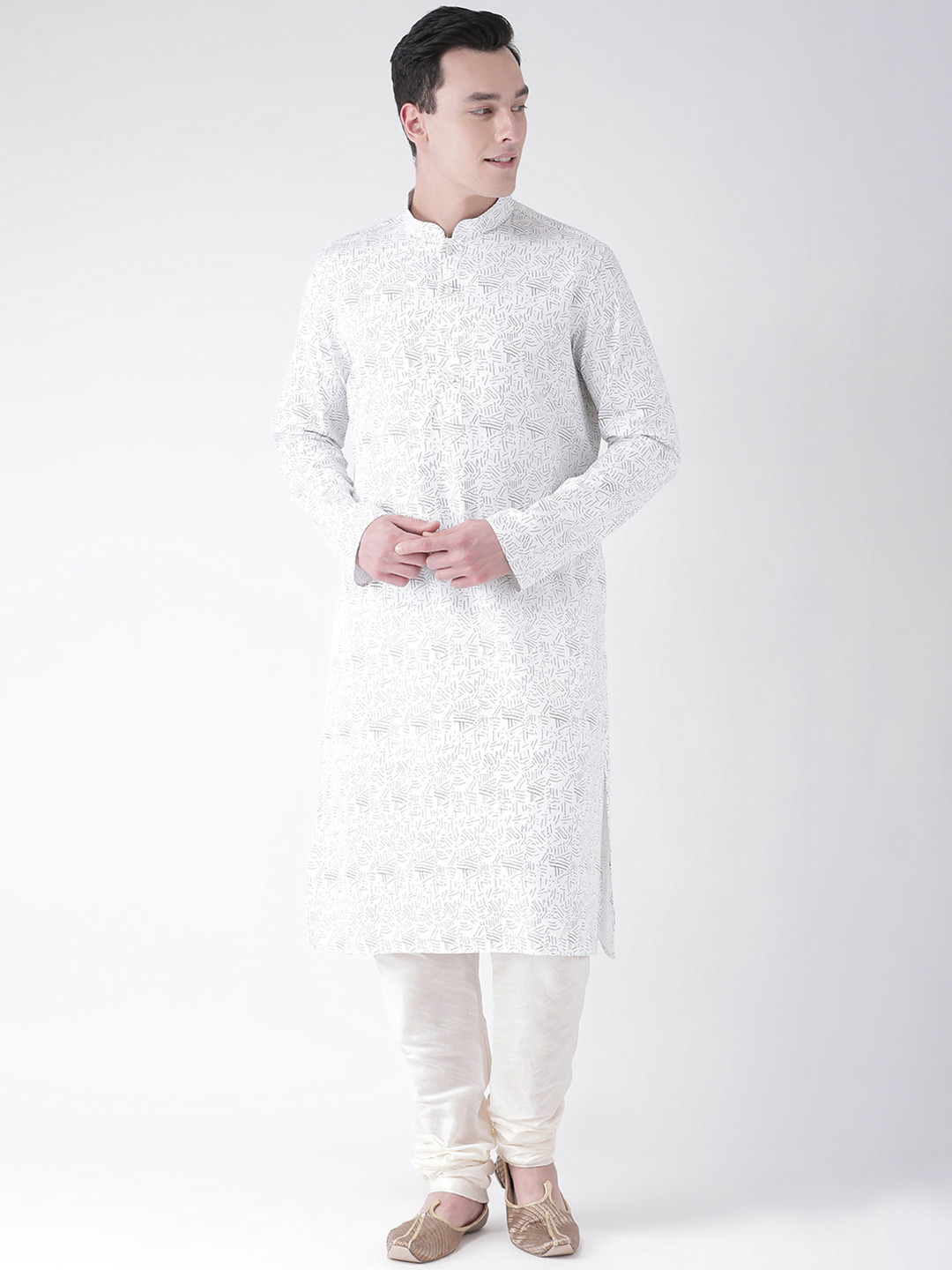 

DEYANN Men White Printed Kurta with Churidar