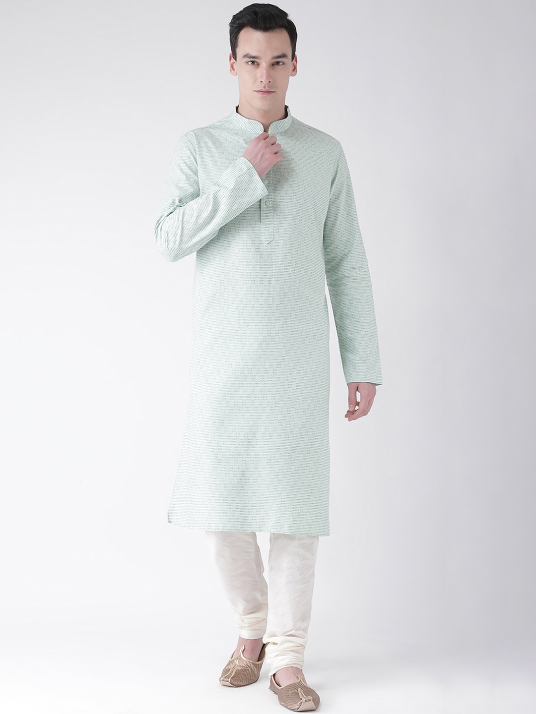 

DEYANN Men Green & Black Printed Kurta with Churidar