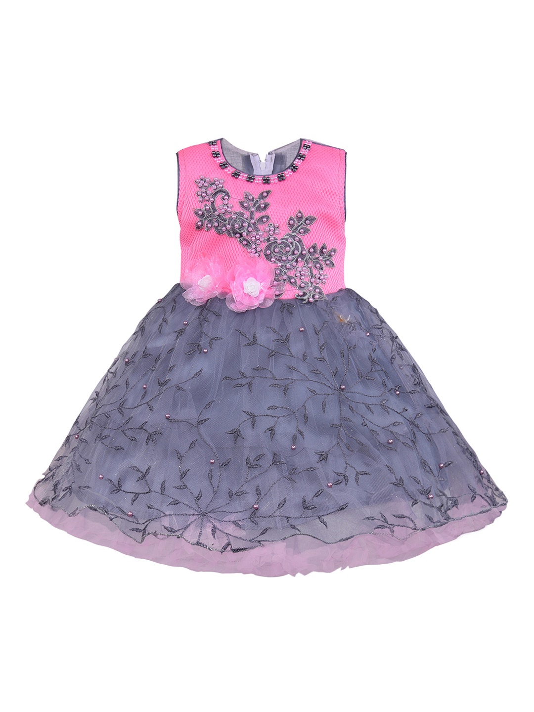 

Wish Karo Girls Pink & Grey Embellished Fit and Flare Dress