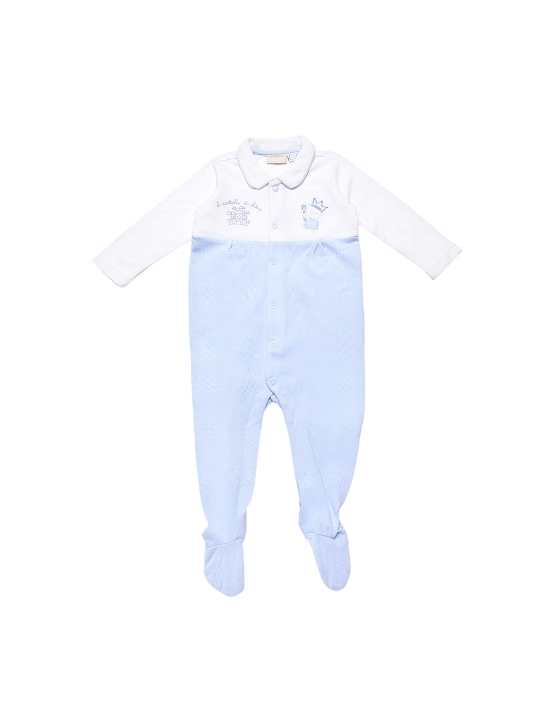 

Chicco Infant Boys Blue & White Colourblocked Front Opening Sleepsuit