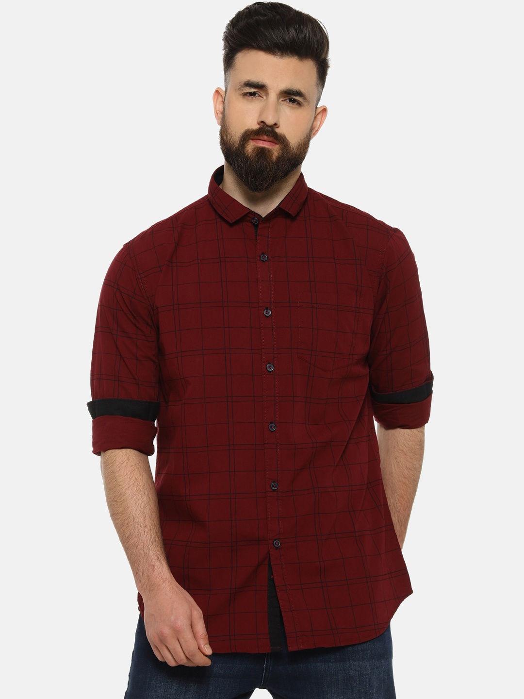 

Campus Sutra Men Maroon & Black Regular Fit Checked Casual Shirt