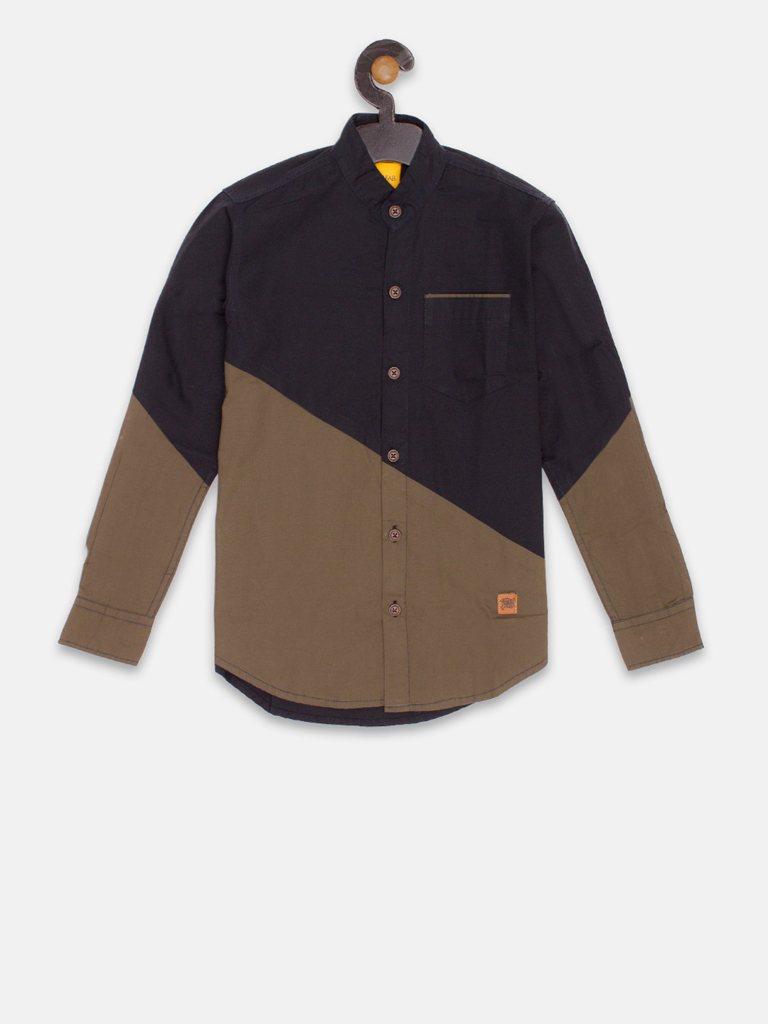 

Instafab Boys Olive Brown Regular Fit Colourblocked Casual Shirt