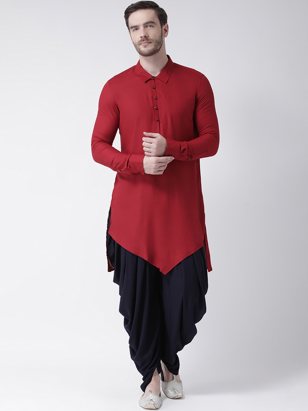 

DEYANN Men Red Solid Asymmetric Straight Kurta
