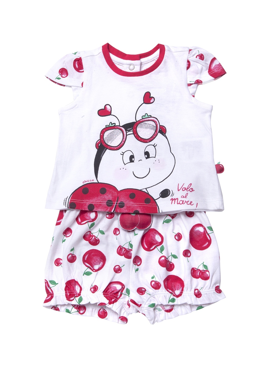 

Chicco Girls White & Red Printed T-shirt with Shorts