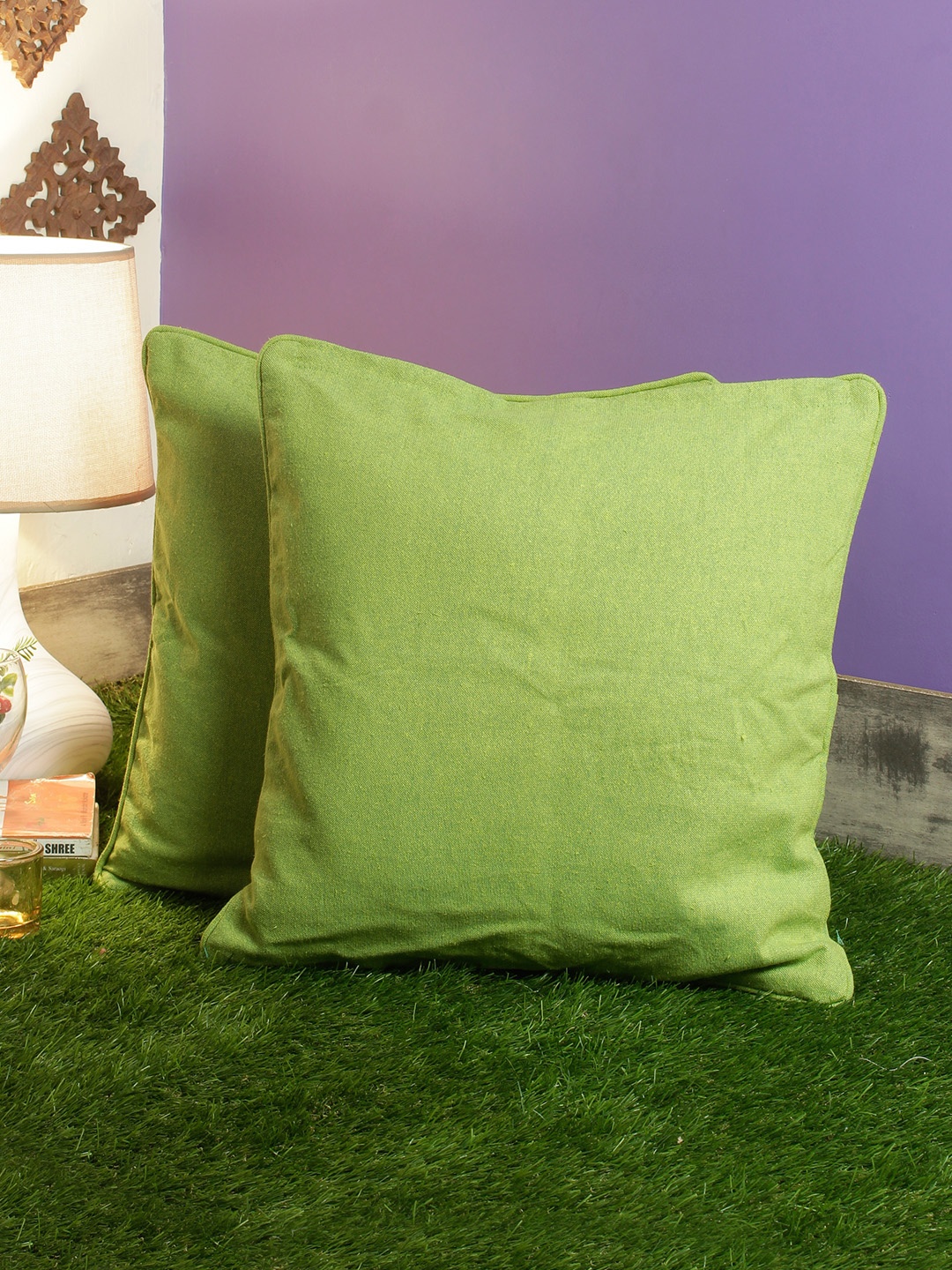 

Soumya Green Set of 2 Solid Square Cushion Covers