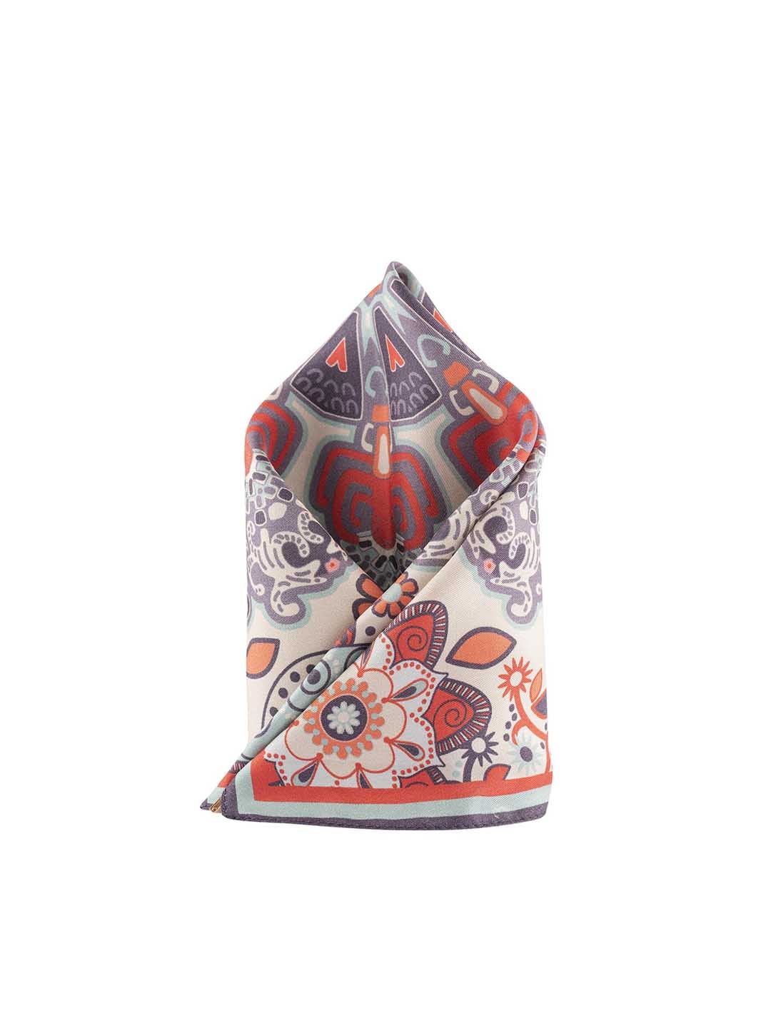 

The Tie Hub Cream-Coloured & Maroon Floral Printed Silk Pocket Square