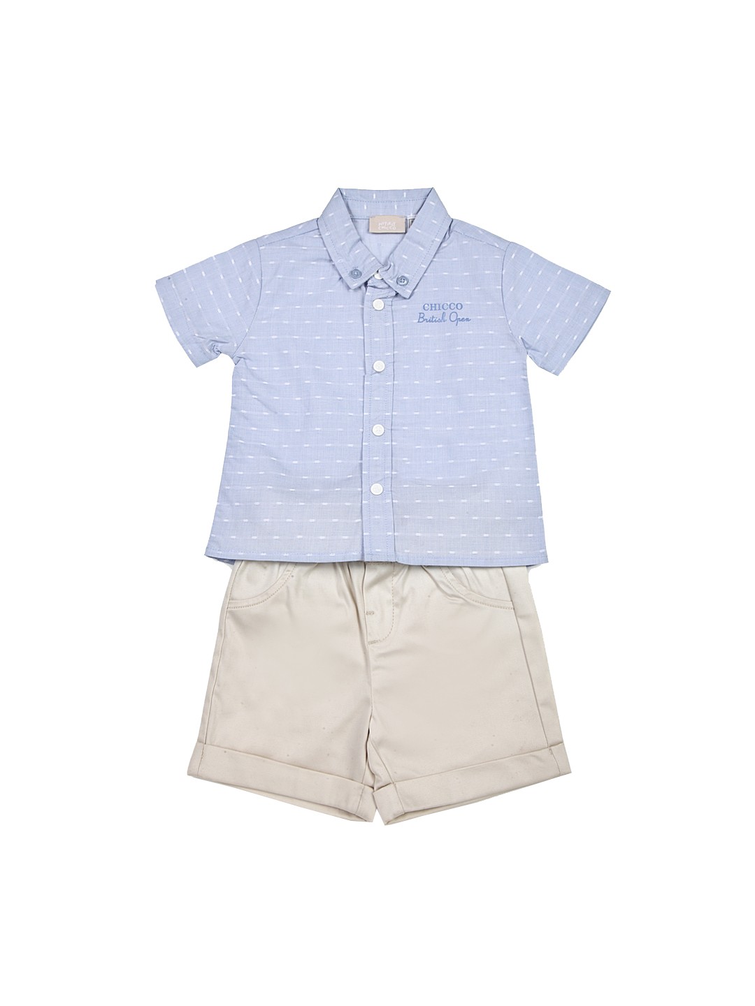 

Chicco Boys Blue & Khaki Solid Shirt with Shorts