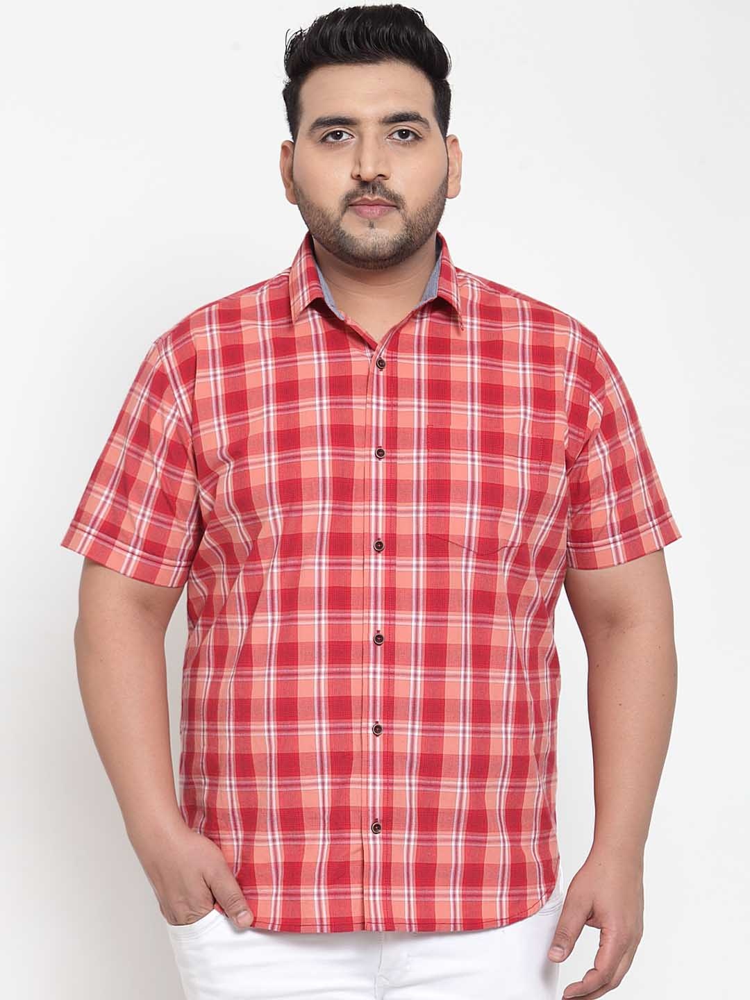 

plusS Men Red & White Regular Fit Checked Casual Shirt