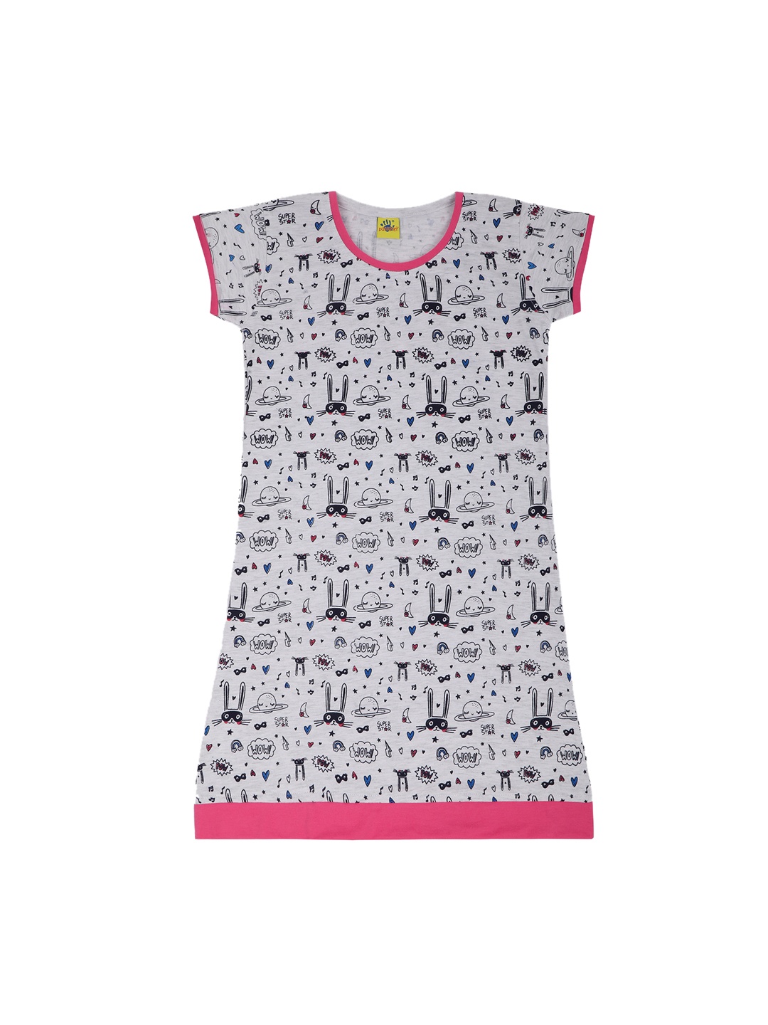 

Punkster Girls Grey & Pink Printed Nightdress