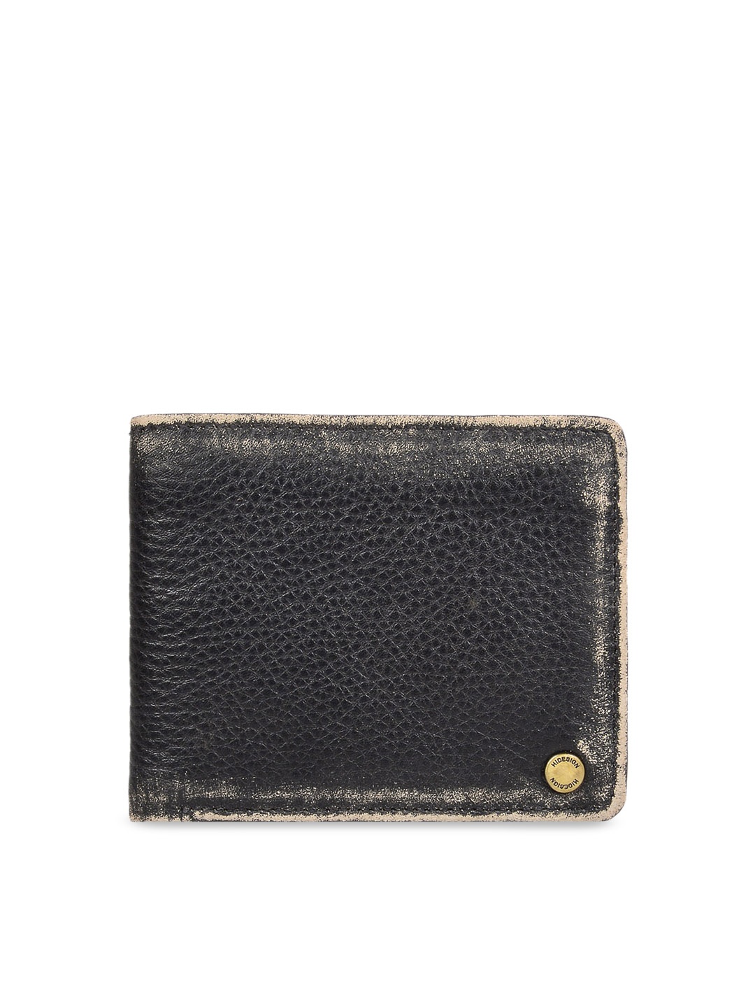

Hidesign Men Black Textured Two Fold Leather Wallet