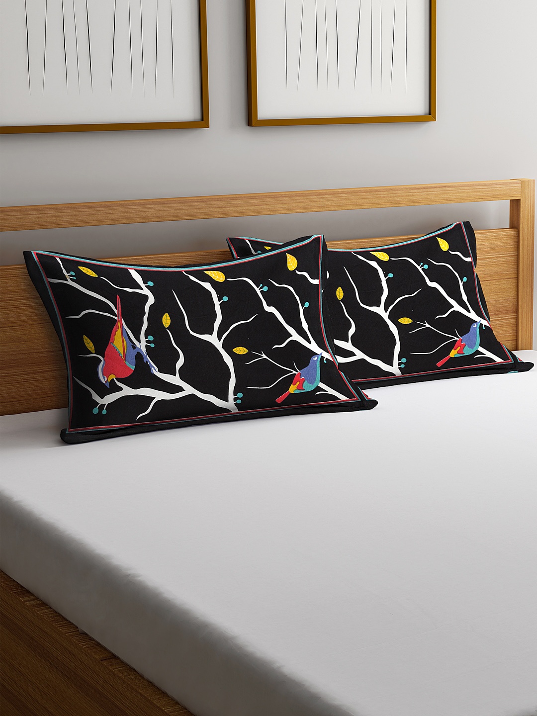 

Rajasthan Decor Set of 2 Black & White Screen Print Pillow Covers