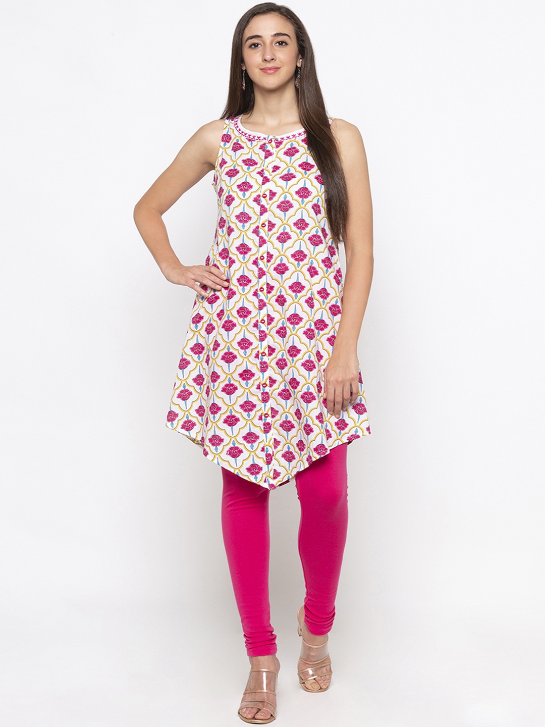 

Globus Women White & Pink Printed A-Line Kurta