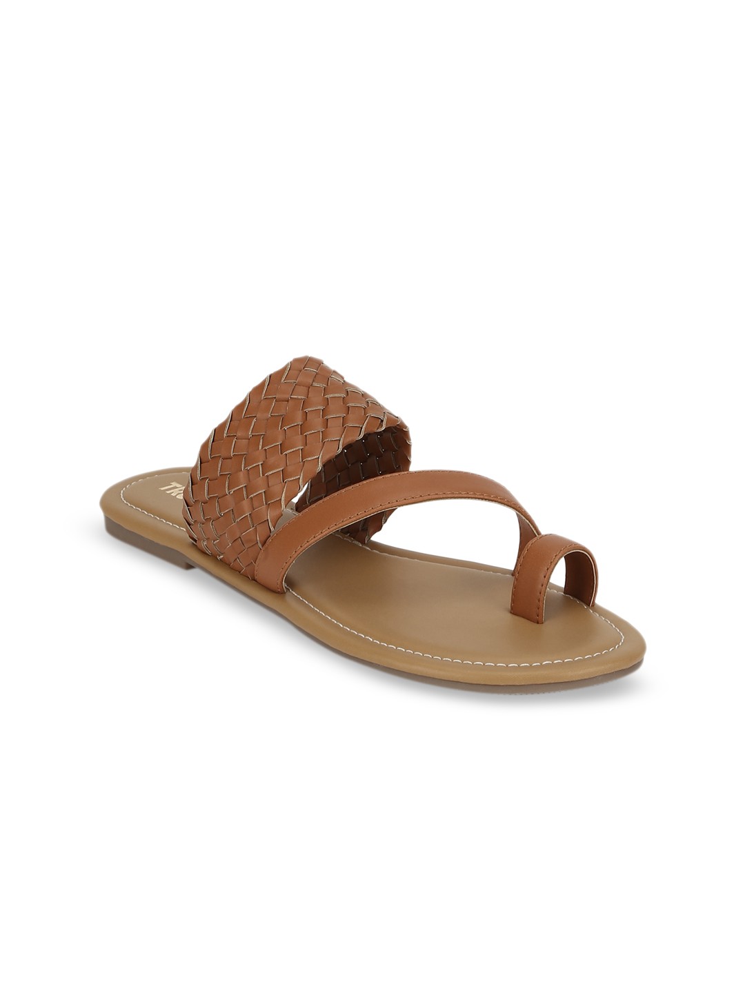 

Truffle Collection Women Tan Brown Woven Design One Toe Flats
