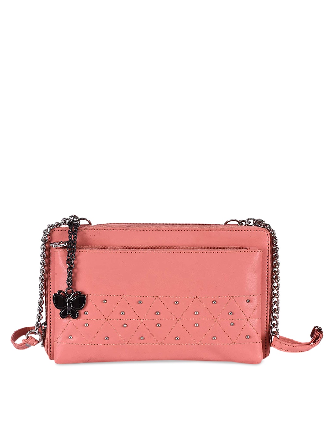 

Butterflies Peach-Coloured Embellished Sling Bag