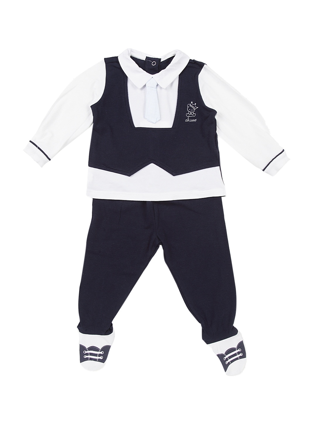 

Chicco Boys Navy Blue & White Solid T-shirt with Leggings