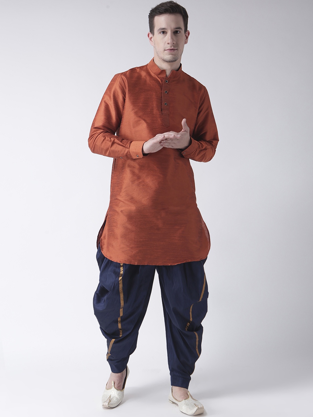 

DEYANN Men Orange & Navy Blue Solid Kurta with Patiala