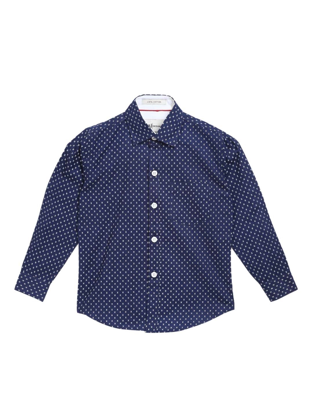 

Aj DEZInES Boys Blue & White Regular Fit Printed Casual Shirt