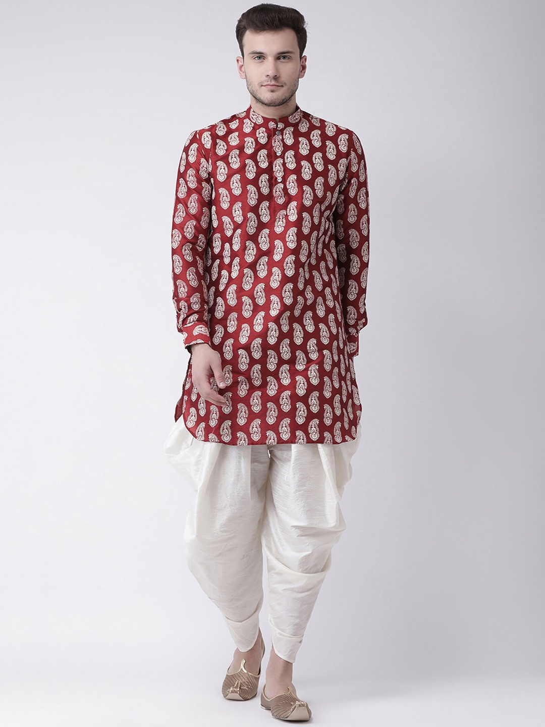 

DEYANN Men Red & Off-White Printed Kurta with Patiala