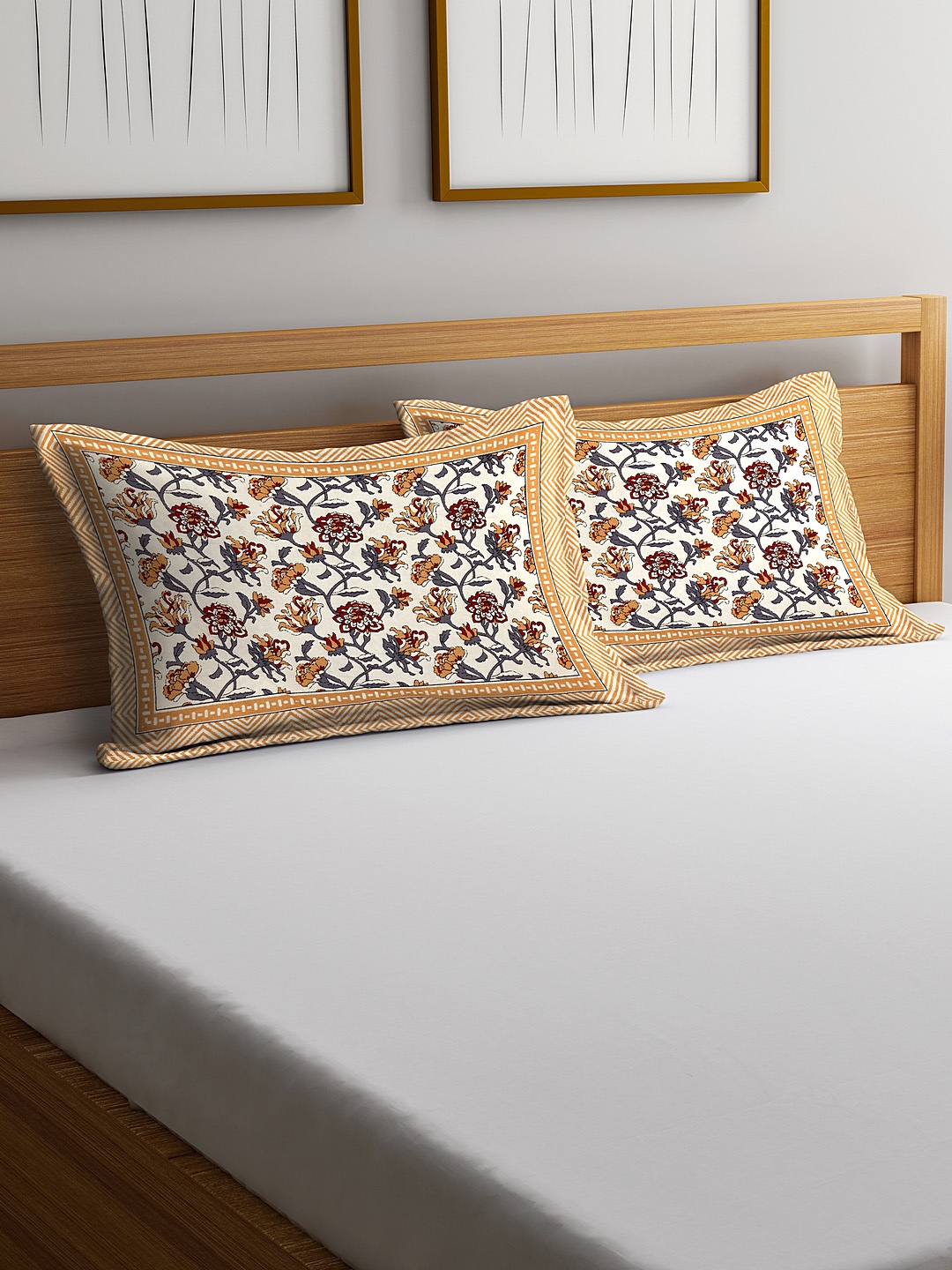 

Rajasthan Decor Set of 2 White & Brown Floral Printed Pillow Covers