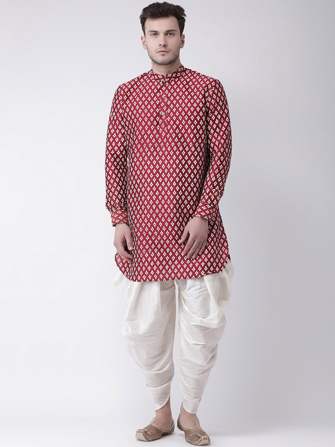 

DEYANN Men Red & Off-White Printed Kurta with Patiala