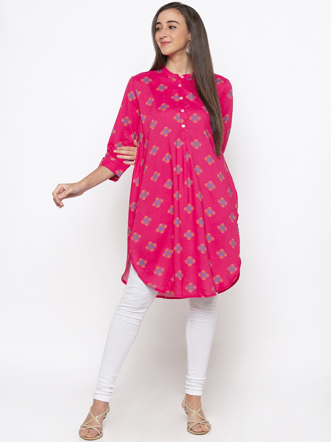 

Globus Women Pink & Blue Printed Straight Kurta