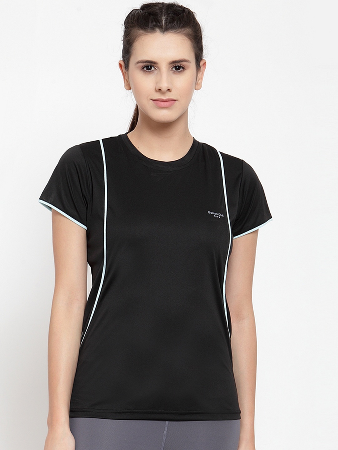 Boston Club Women Black Solid Round Neck T-shirt