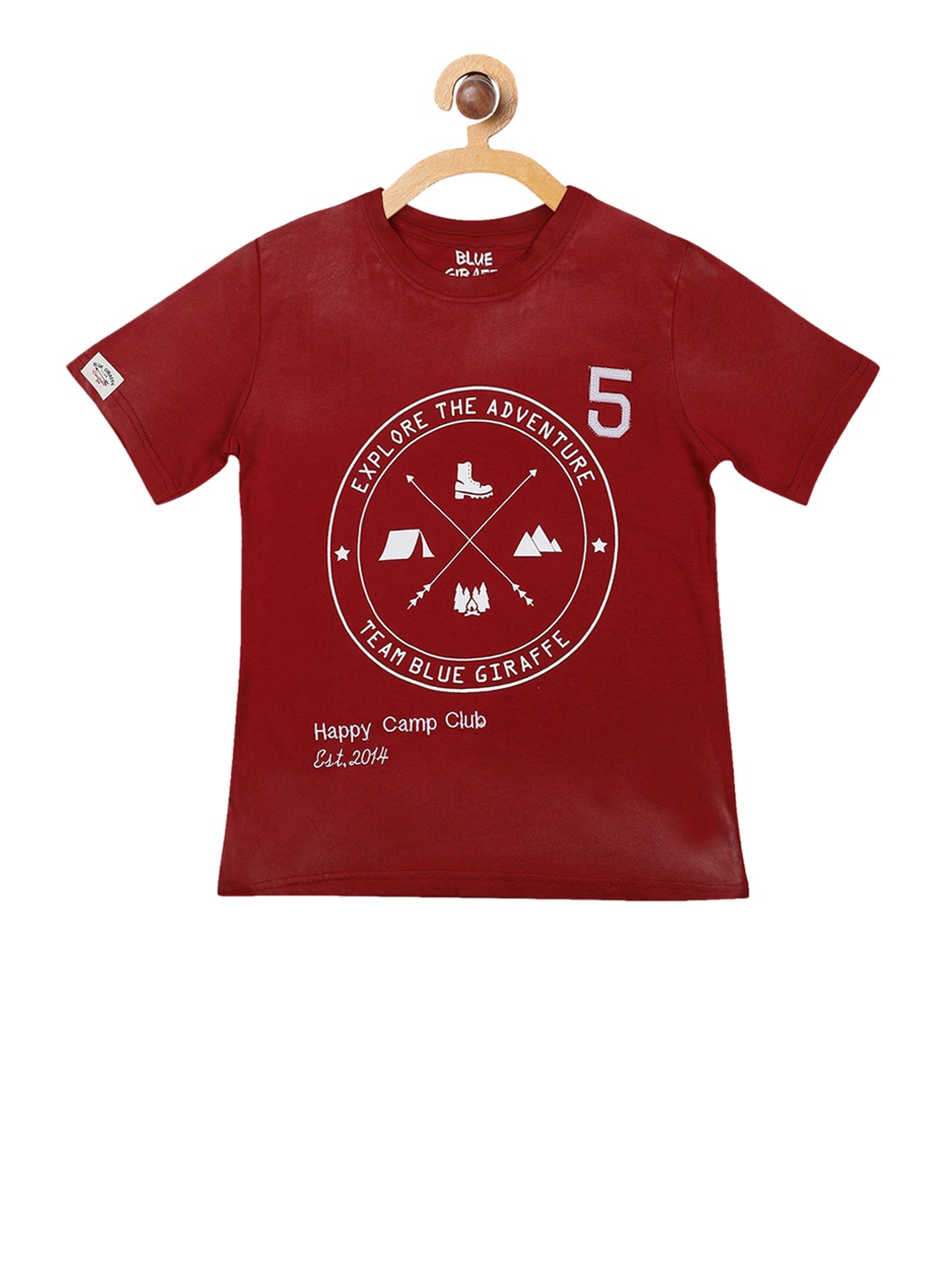 

Blue Giraffe Boys Maroon Printed Round Neck T-shirt