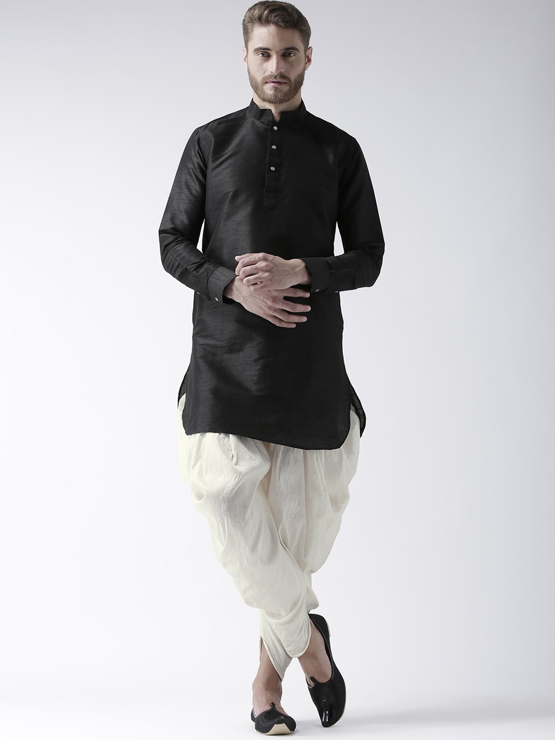 

DEYANN Men Black & White Solid Kurta with Patiala