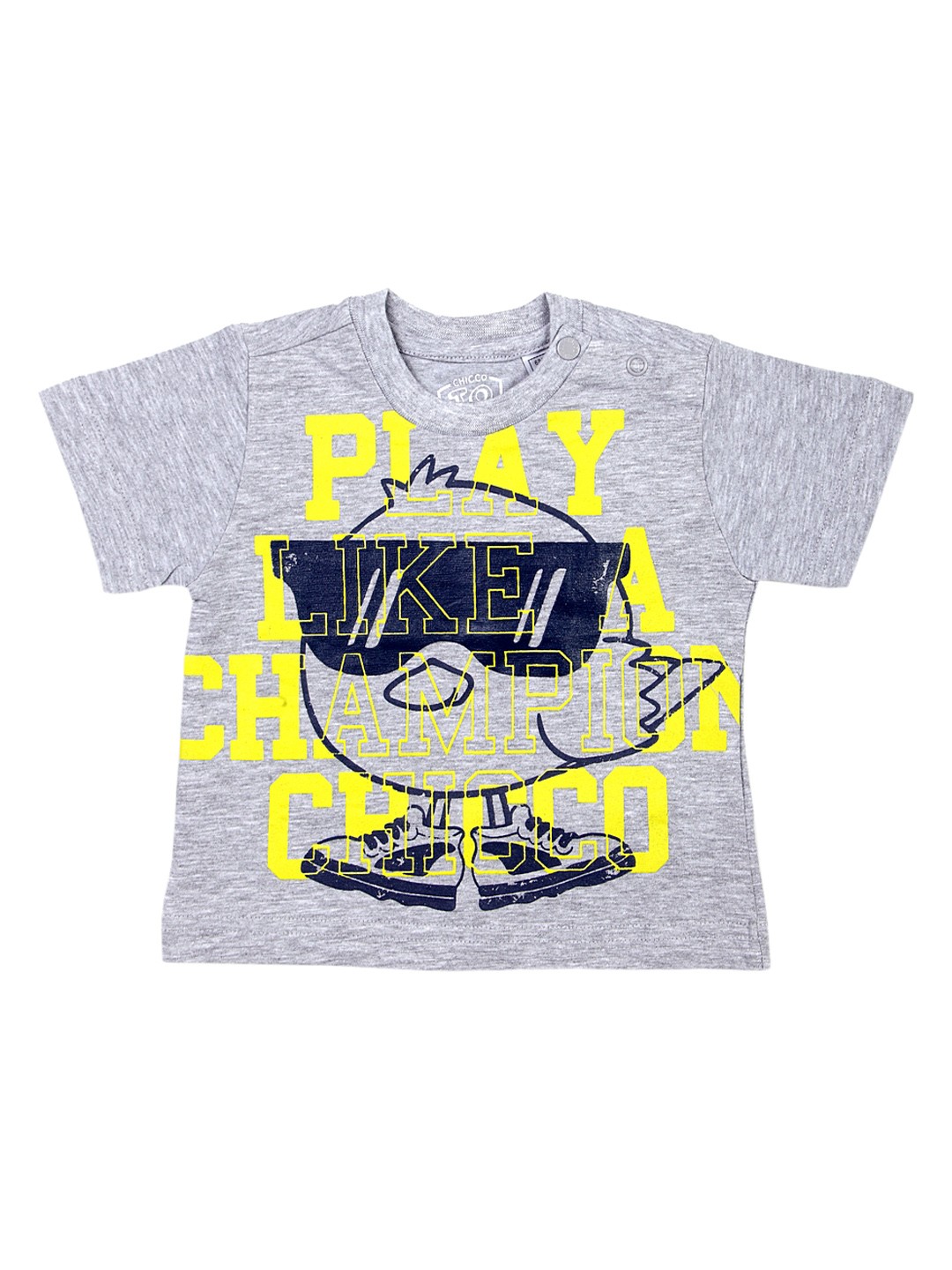

Chicco Boys Grey Yellow Printed Round Neck Pure Cotton T-shirt