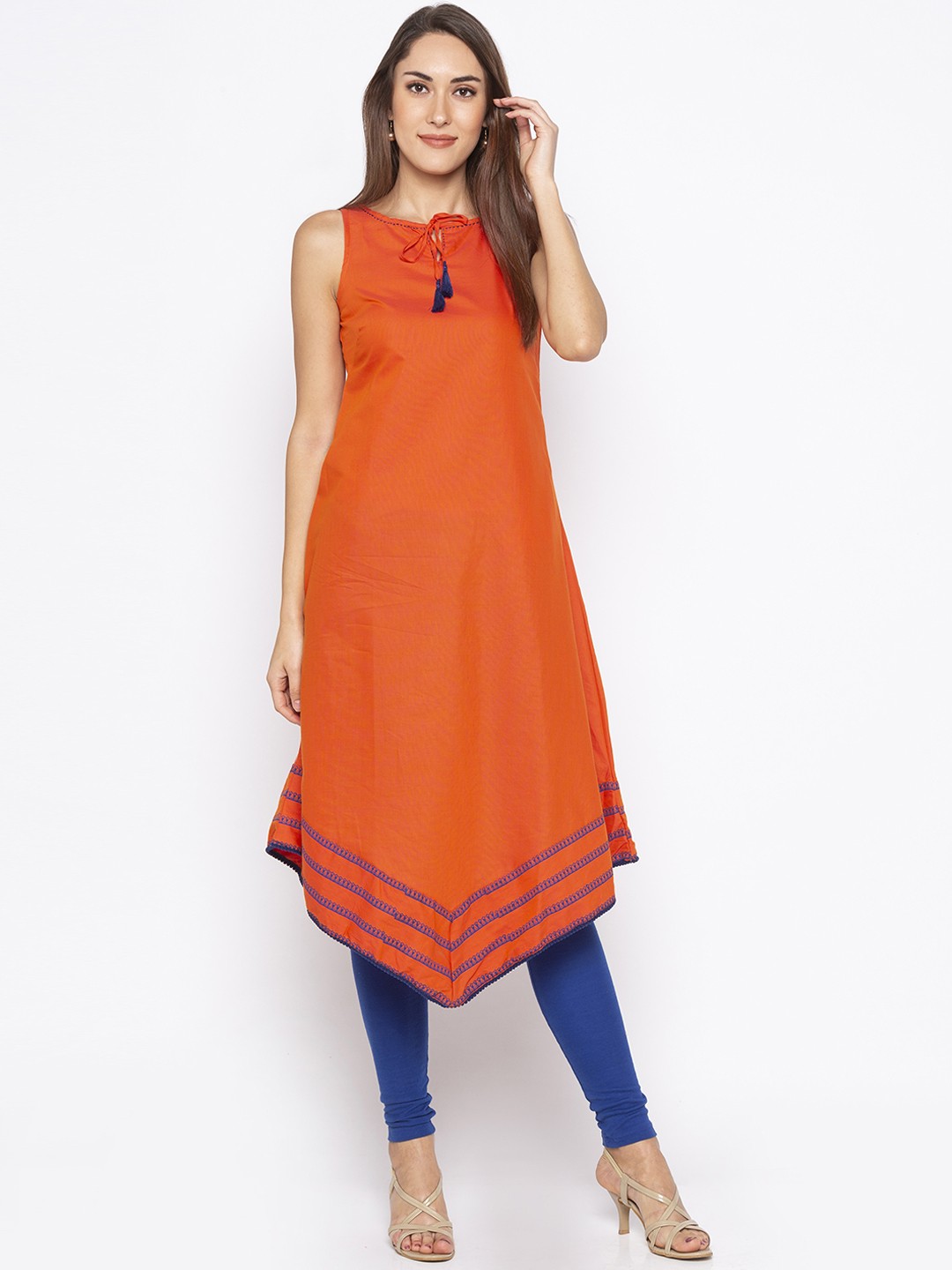 

Globus Women Orange Printed A-Line Kurta
