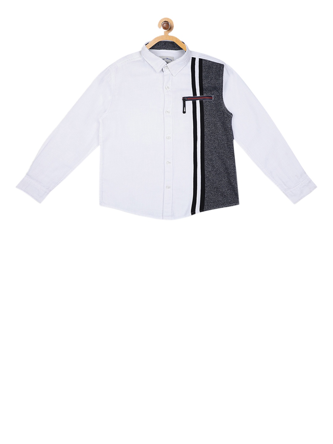 

Blue Giraffe Boys White & Grey Regular Fit Colourblocked Casual Shirt