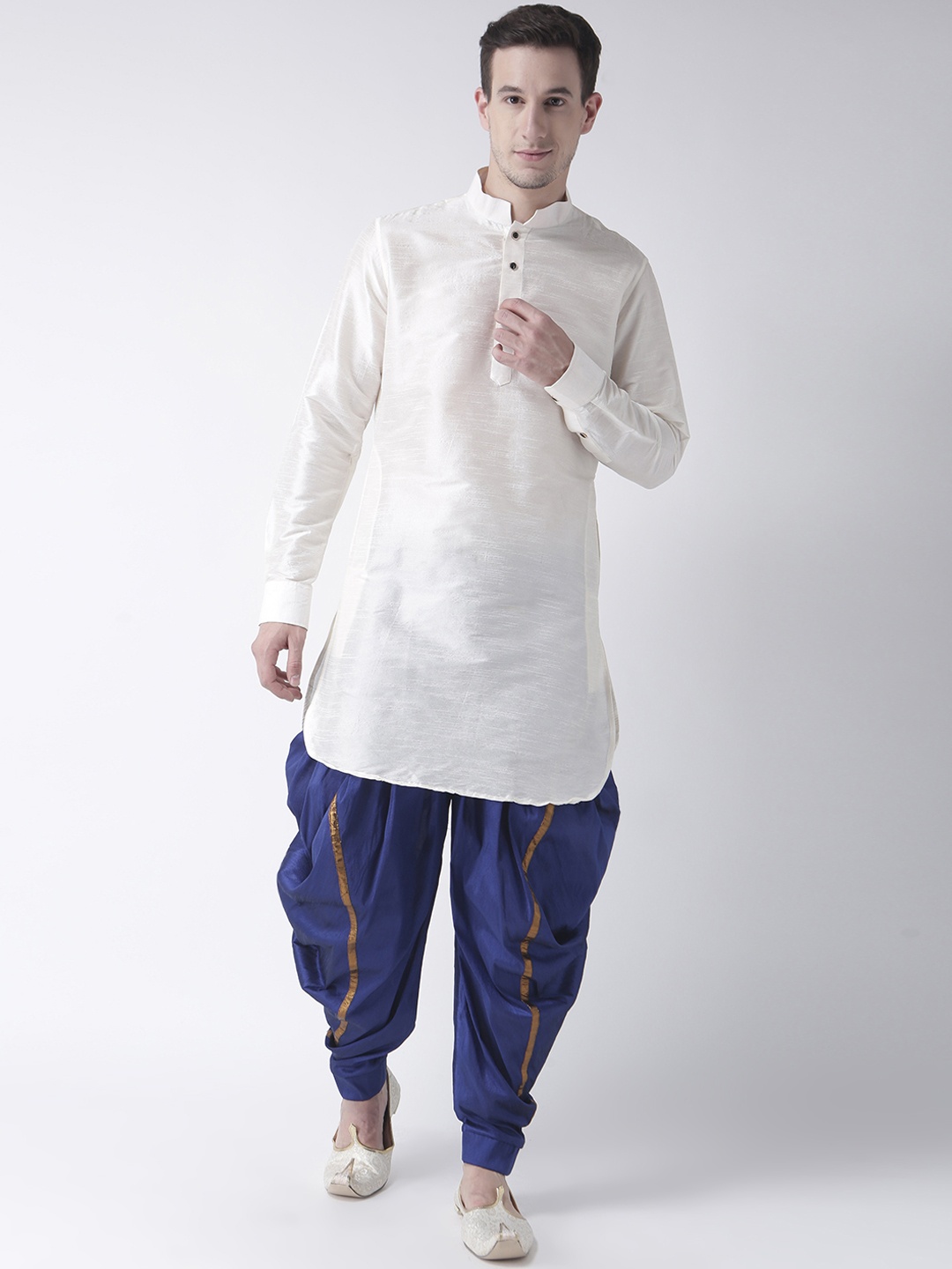 

DEYANN Men White & Blue Solid Kurta with Patiala