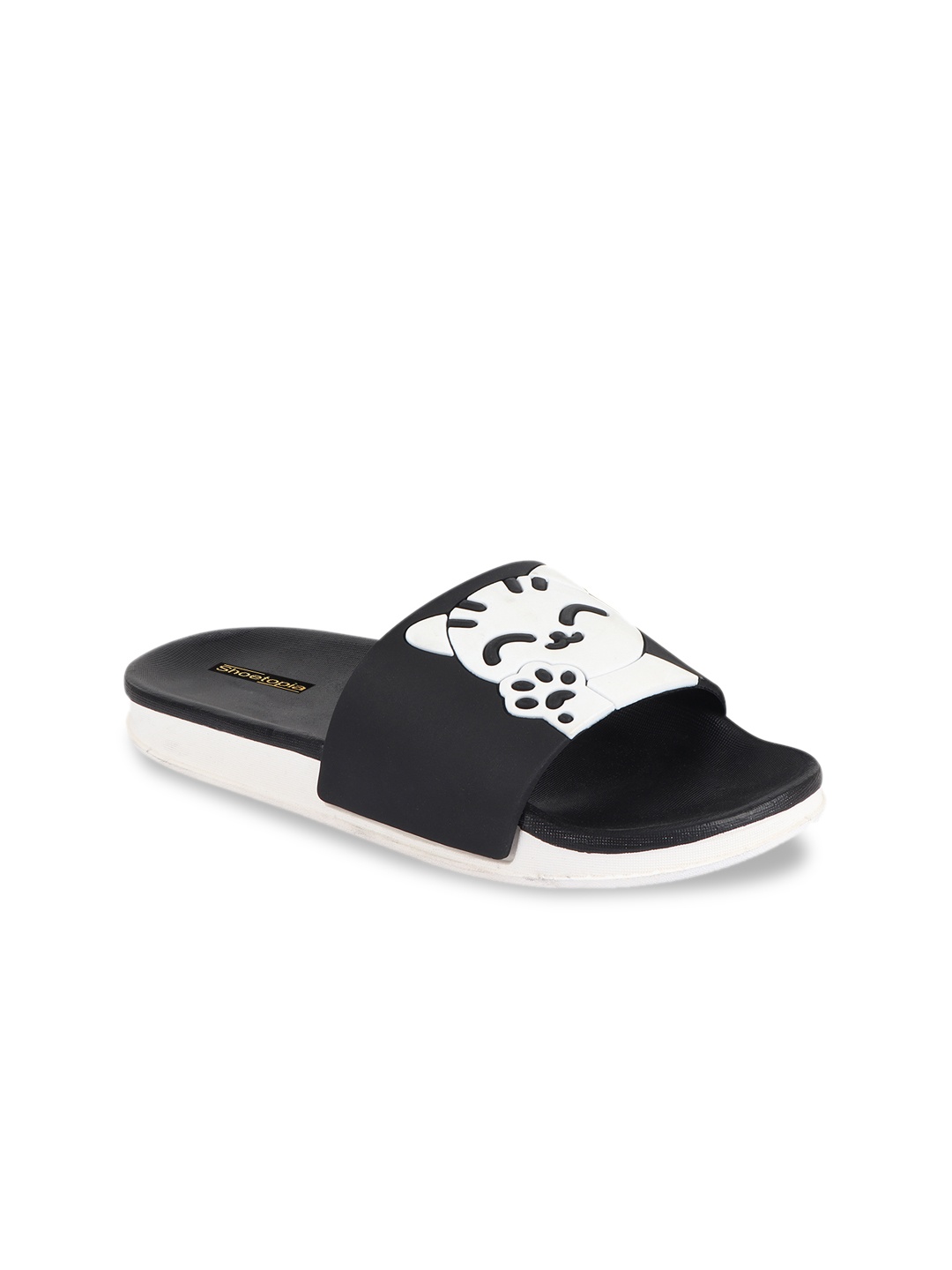 

Shoetopia Women Black & White Printed Sliders