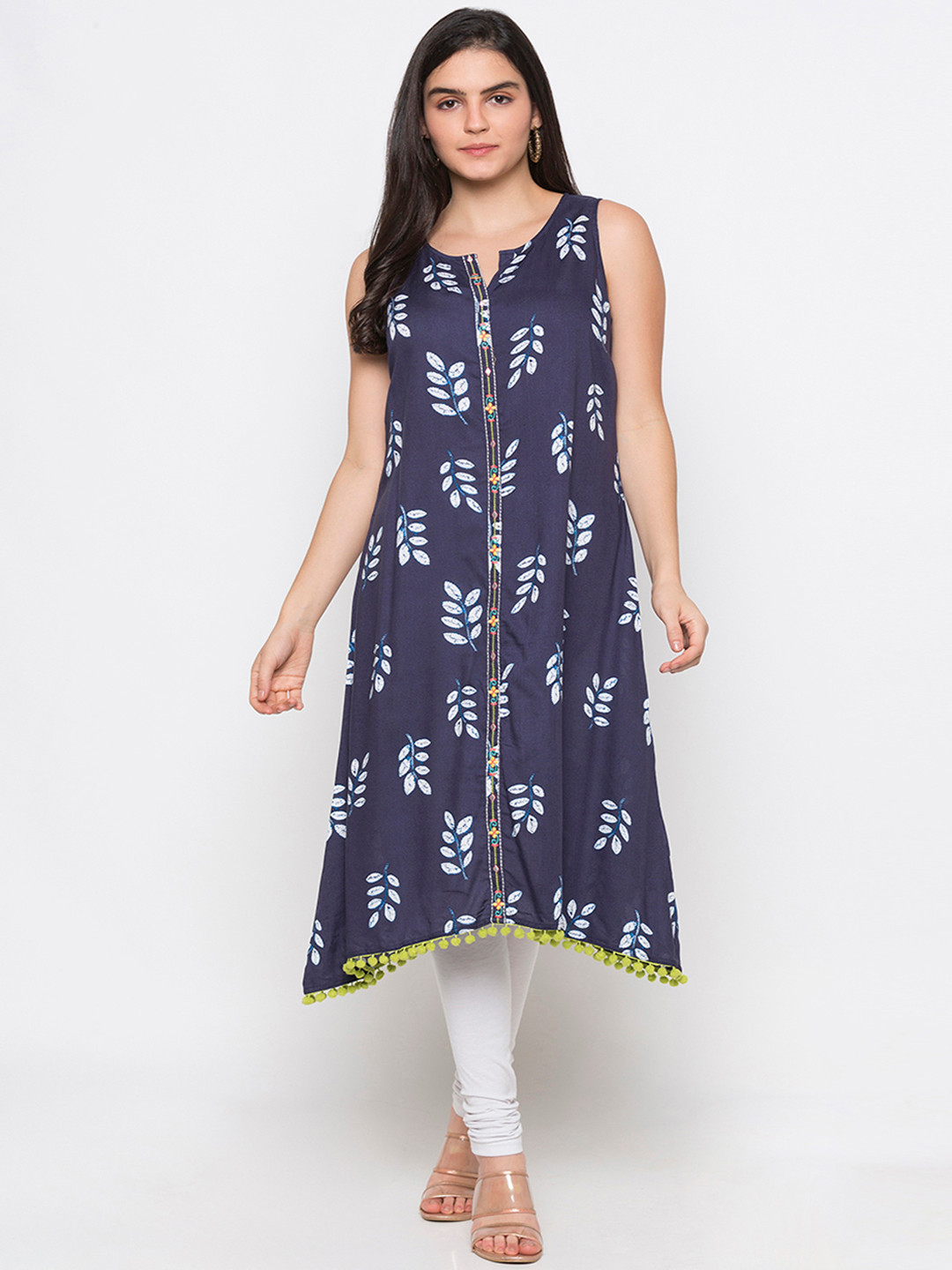 

Globus Women Blue & White Printed A-Line Kurta
