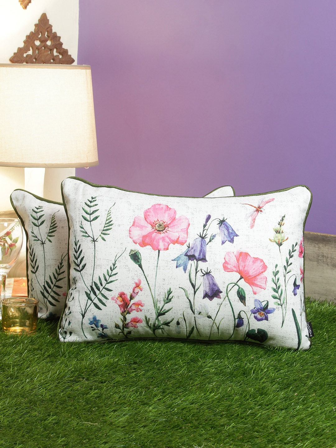 

Soumya Set of 2 White & Pink Floral Rectangle Cushion Covers