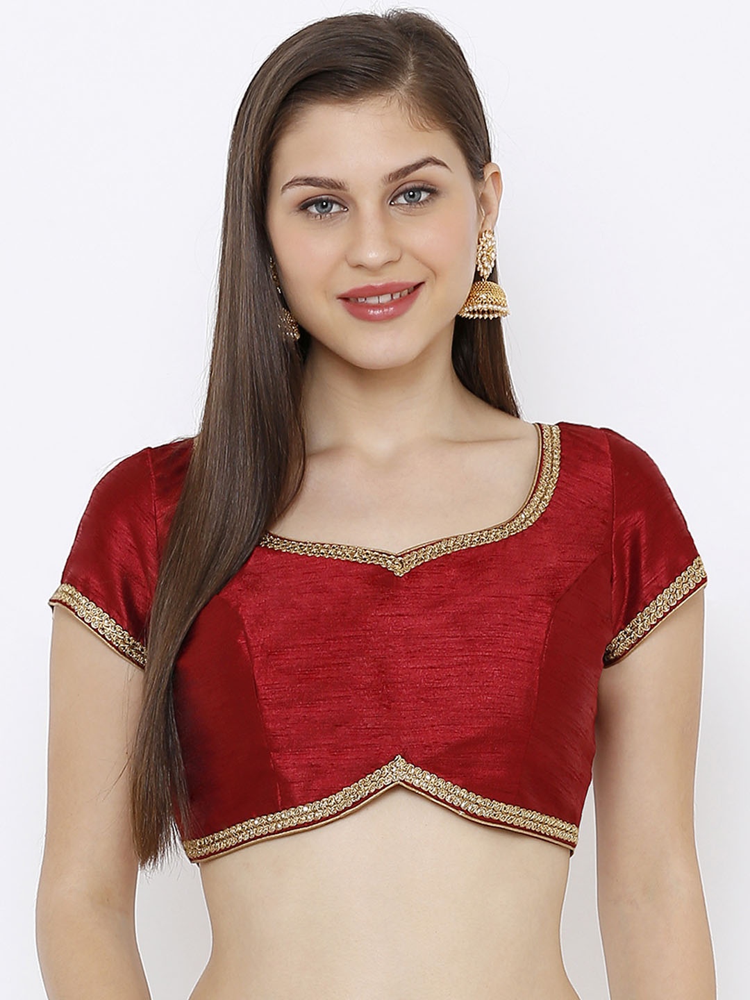 

SALWAR STUDIO Women Maroon Solid Dupion Silk Readymade Saree Blouse
