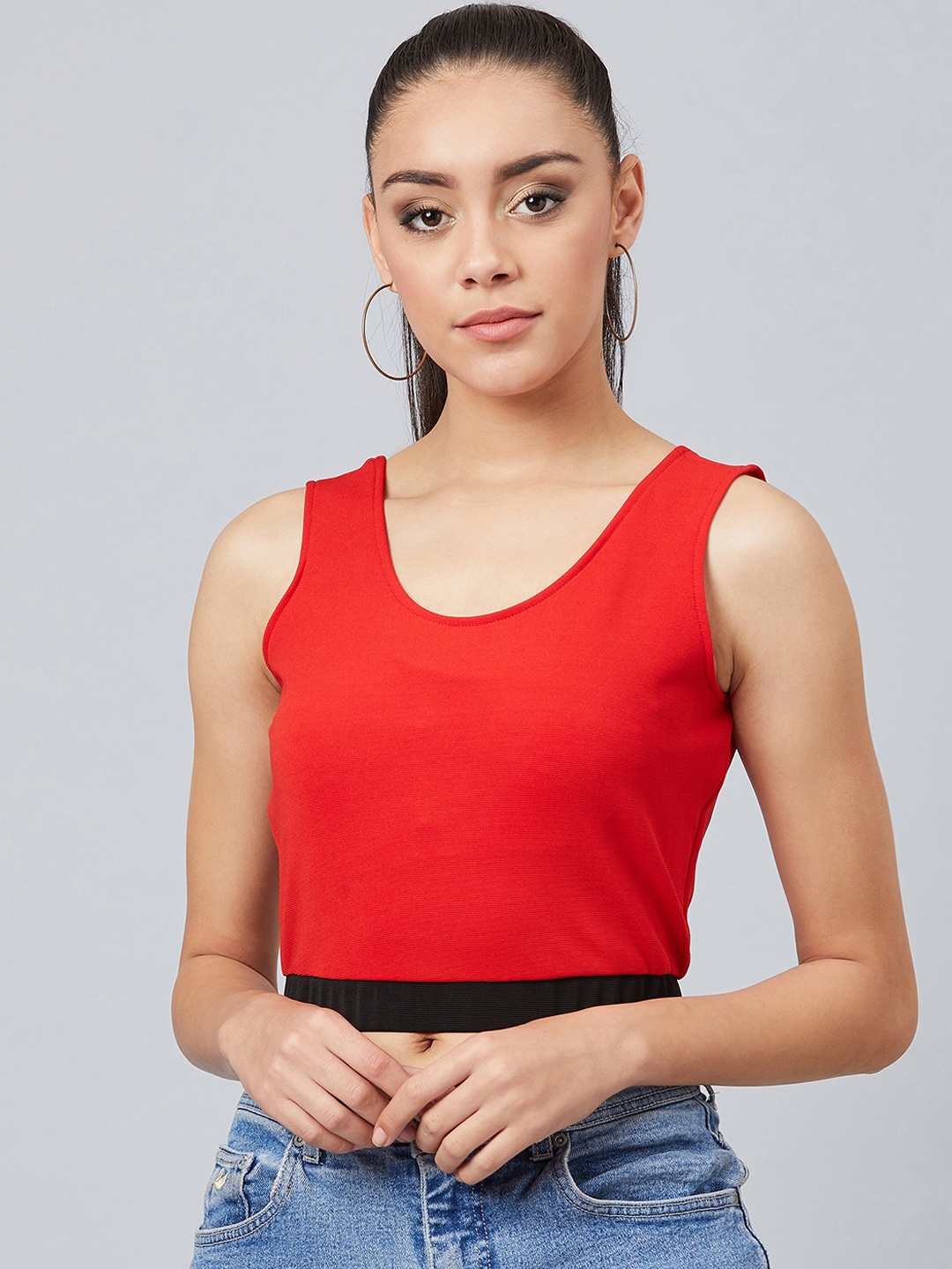 

Athena Women Red Colourblocked Crop Top