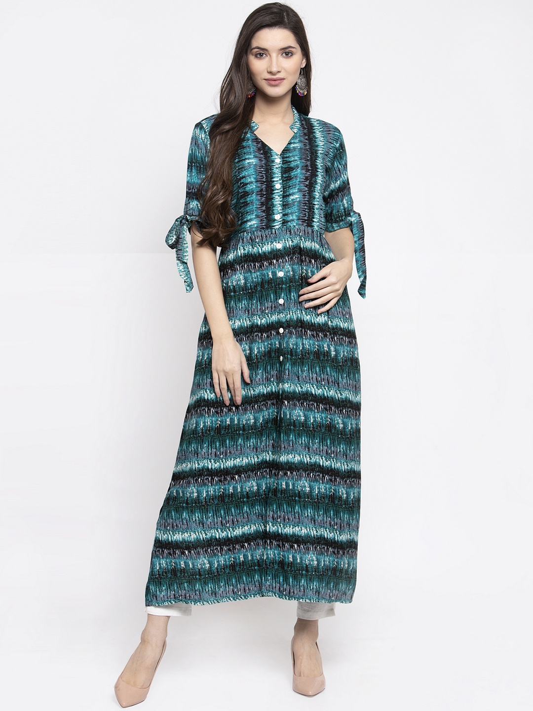 

Indibelle Women Green Printed Regular Kurta with Trousers